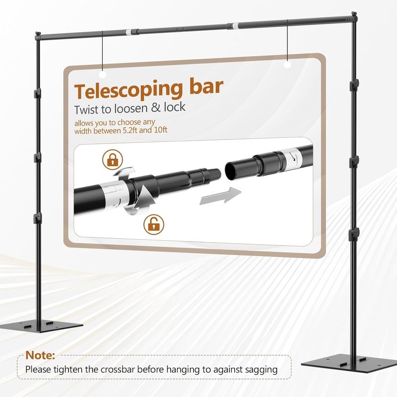 EMART Backdrop Stand, 8.5ft Height 10ft Width Adjustable Photography Background Support Poles with Heavy Duty Flat Base, Photo Metal Steel Pipe and Drape Frame Kit for Parties Birthday Wedding - Black - Image 3
